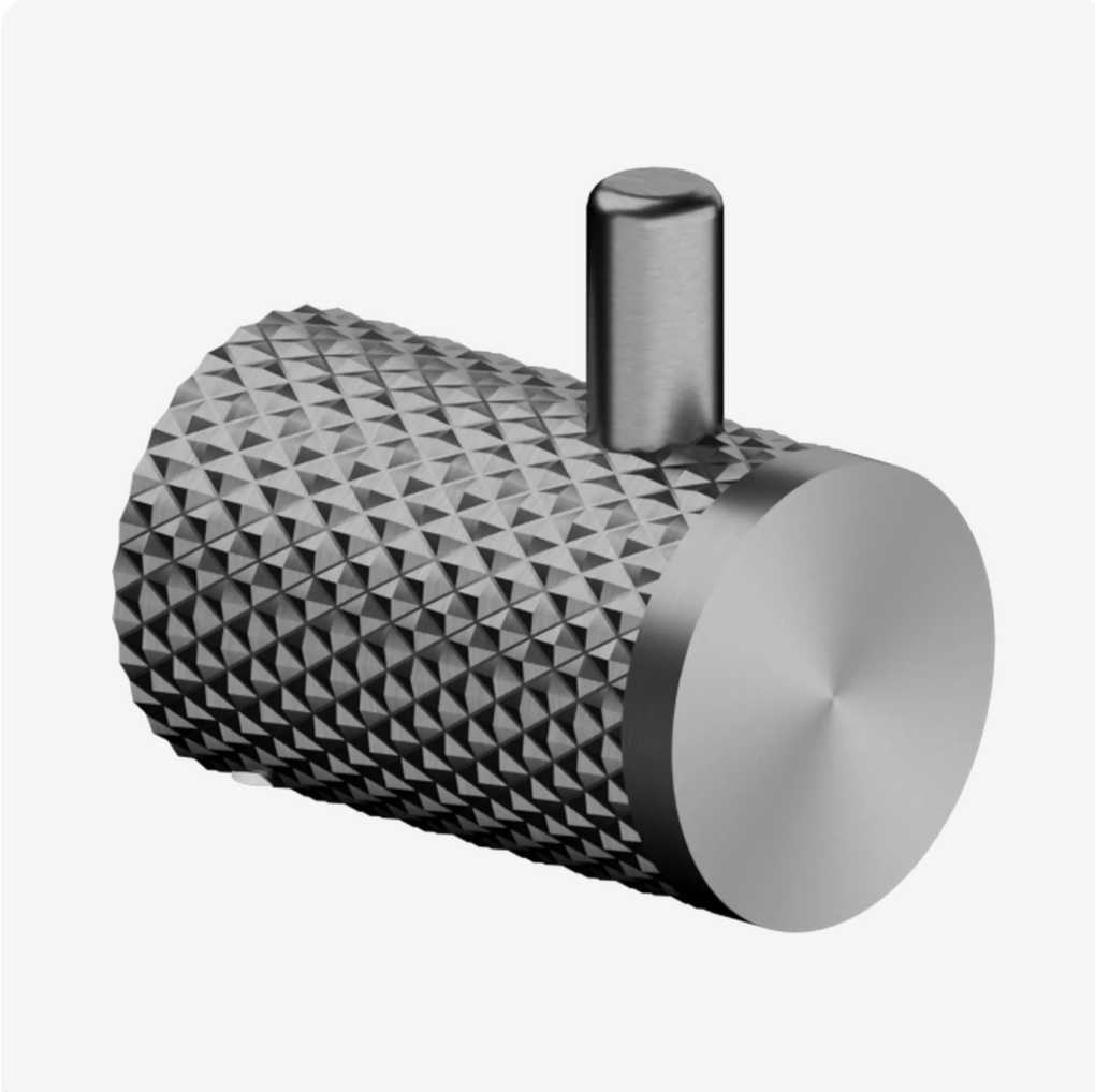 Graphite-colored bathroom robe hook with textured surface 