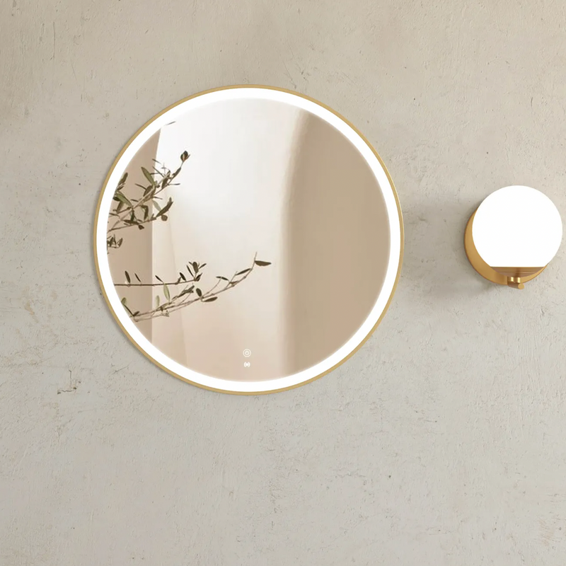 anti fog touch sensor Brushed brass LED round bathroom mirror