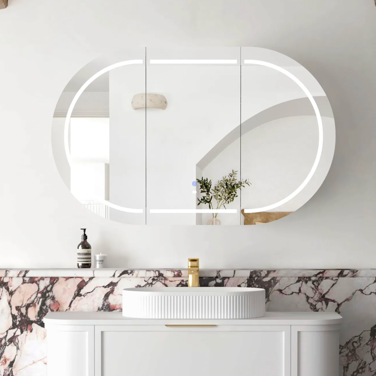 Three door 1200mm LED bathroom shaving cabinet matte white 