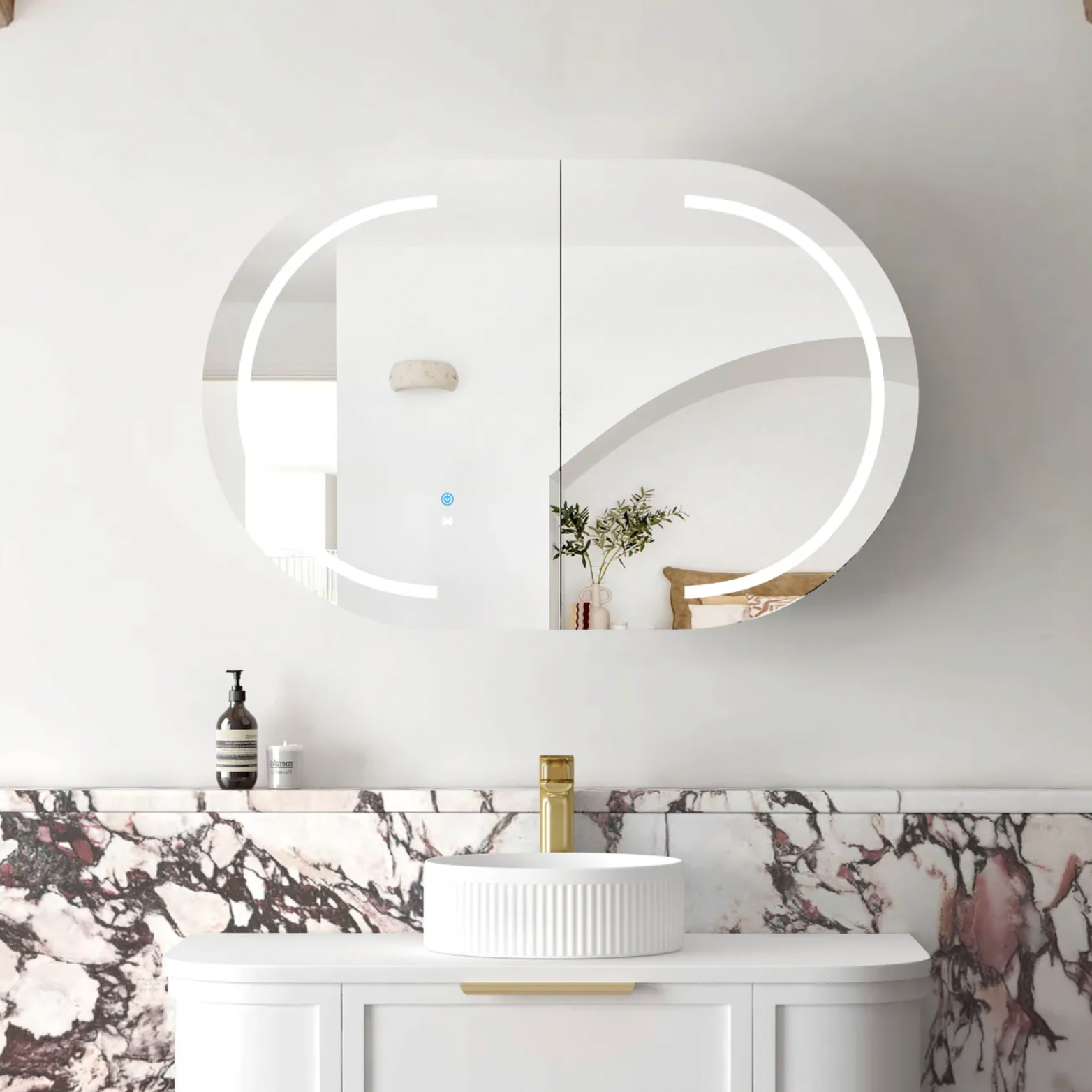 900mm oval shaving cabinet with LED 