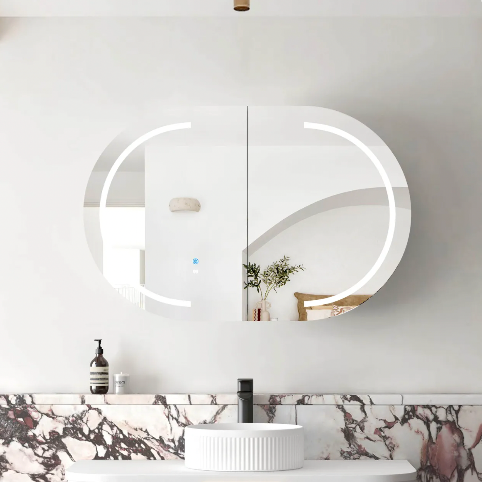 LED oval bathroom shaving miirror cabinet