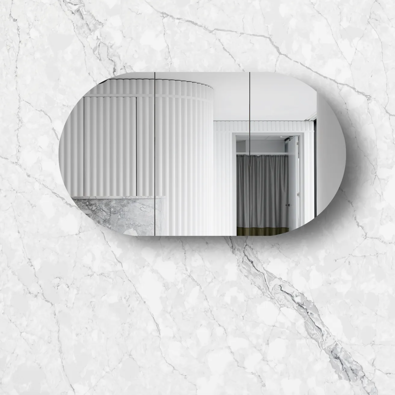 1800mm Bathroom Oval shaving cabinet matte white 