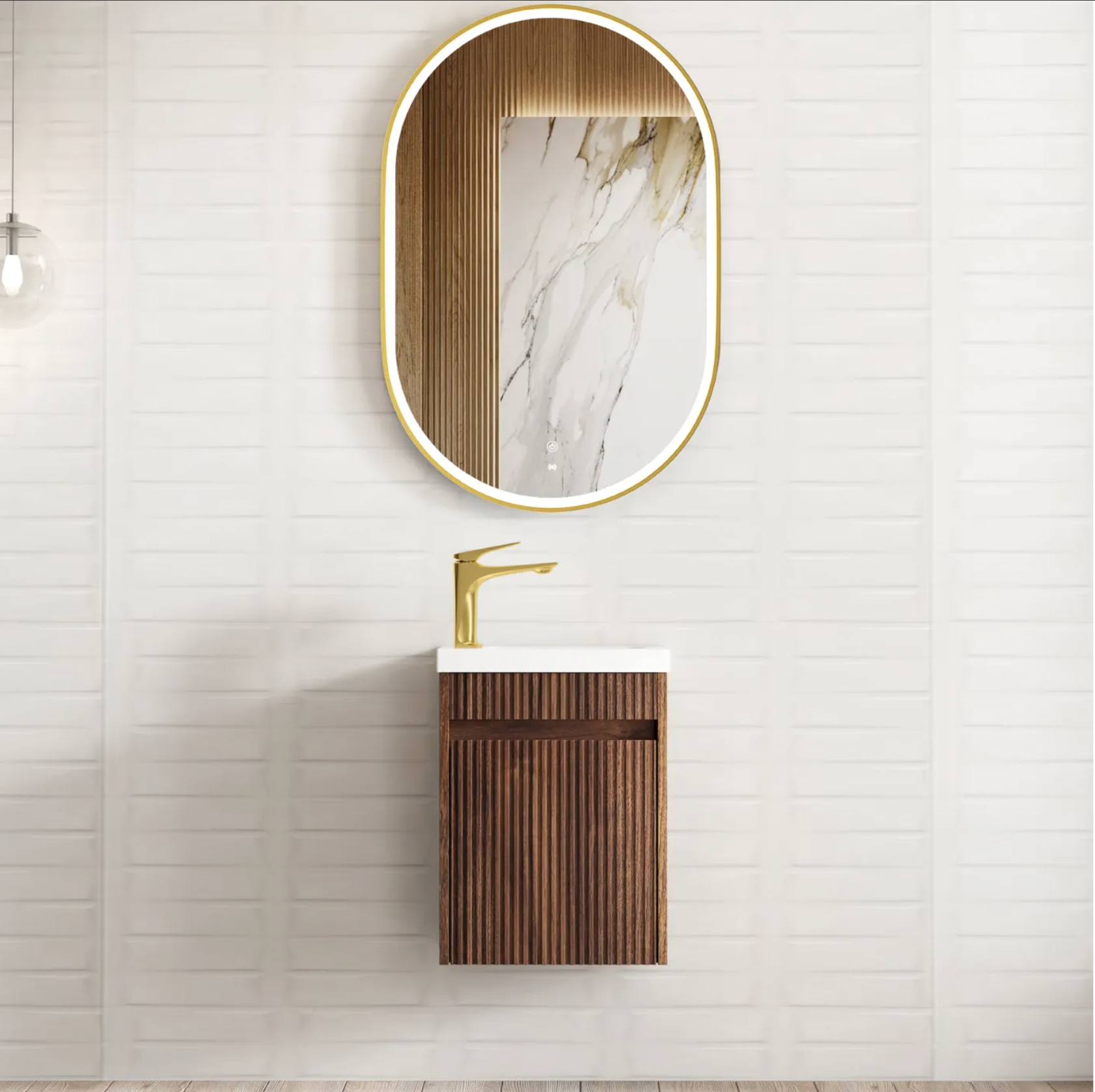 Ensuite 400mm wall hung vanity finger pull soft close doors