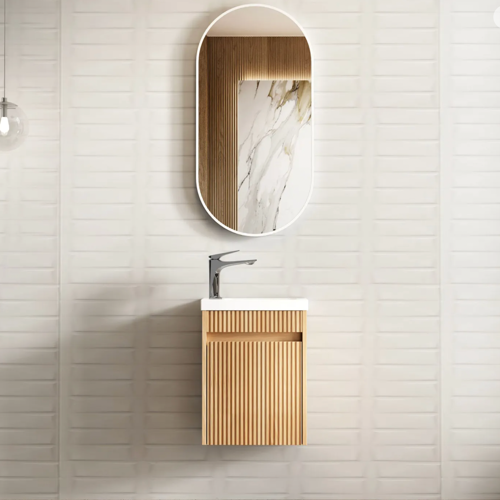 ensuite  wall hung vanity finger pull soft close doors