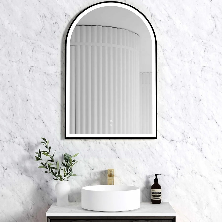 LED matte black frame bathroom vanity mirror