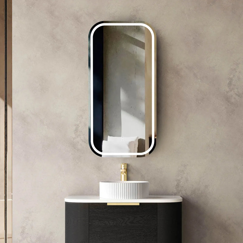 450mm black oak mirror shaving cabinet