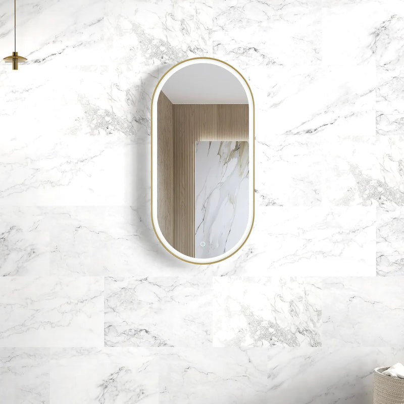 LED brushed gold frame vanity oval mirror 
