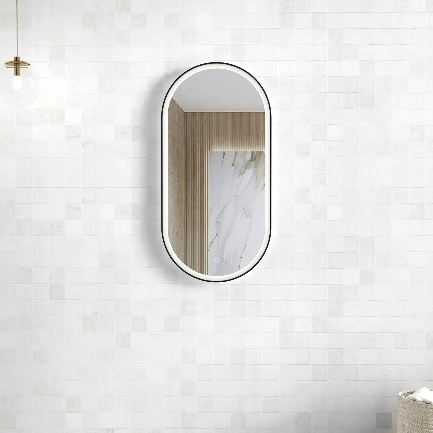 LED oval matte black frame mirror