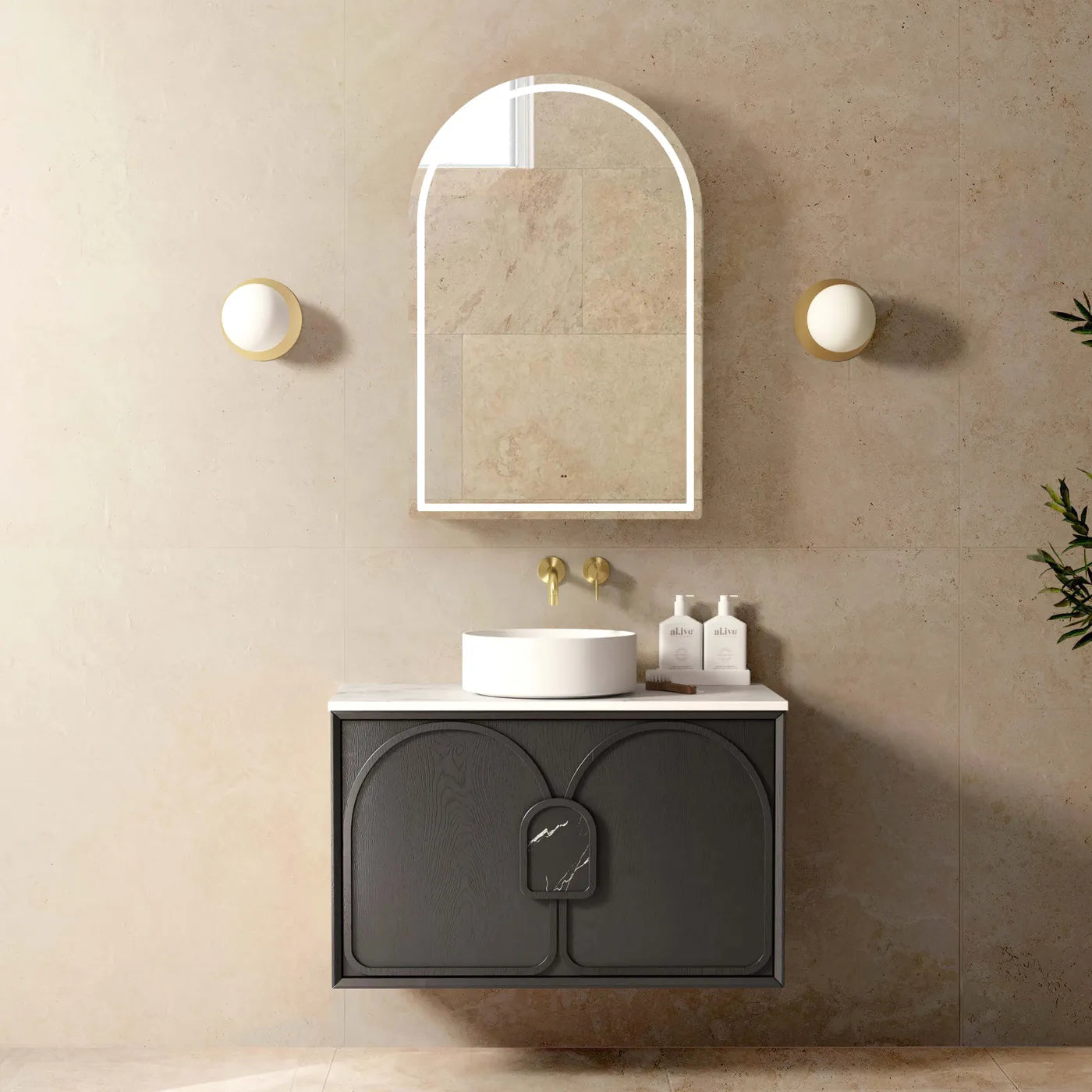 Matte Black Wall Hung Vanity 900mm with Soft Closing Double  Draw  and Matching Handle
