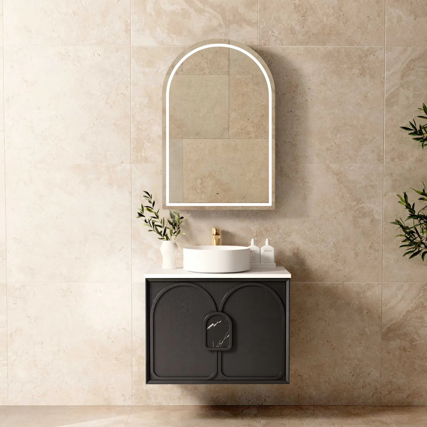 750mm Black  Oak Wall Hung Vanity with Soft Closing Drawers and Matching Handles