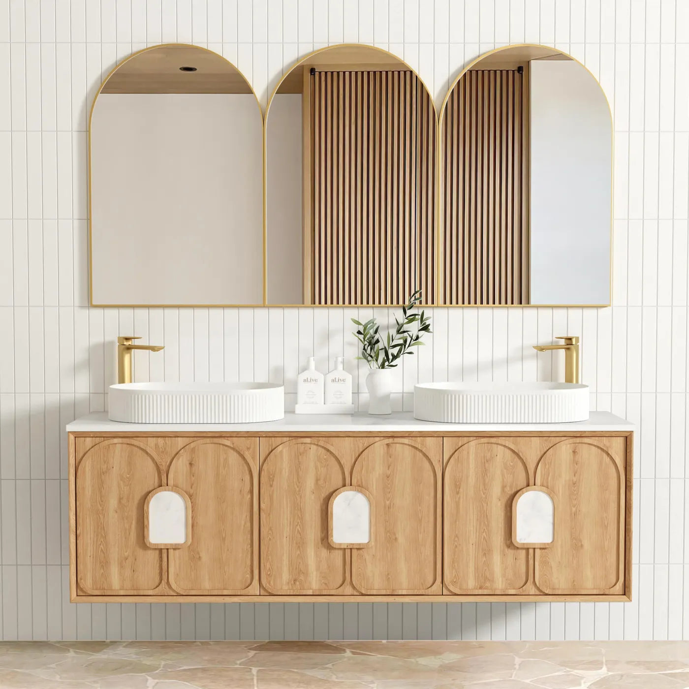 1800mm woodland Oak Wall Hung Vanity with Soft Close Drawers and Matching handles 