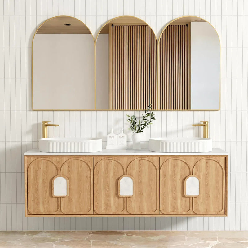 1800mm Natural American Oak Wall Hung Vanity with Soft Close Drawers and Matching handles 