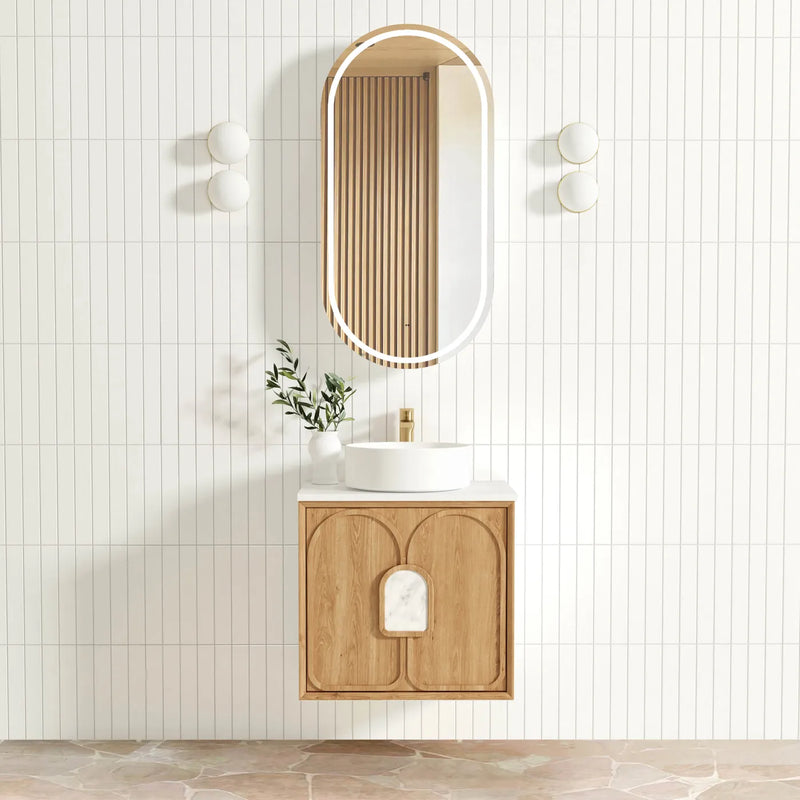  Natural American Oak Wall Hung Vanity with Soft Close Drawers 600mm