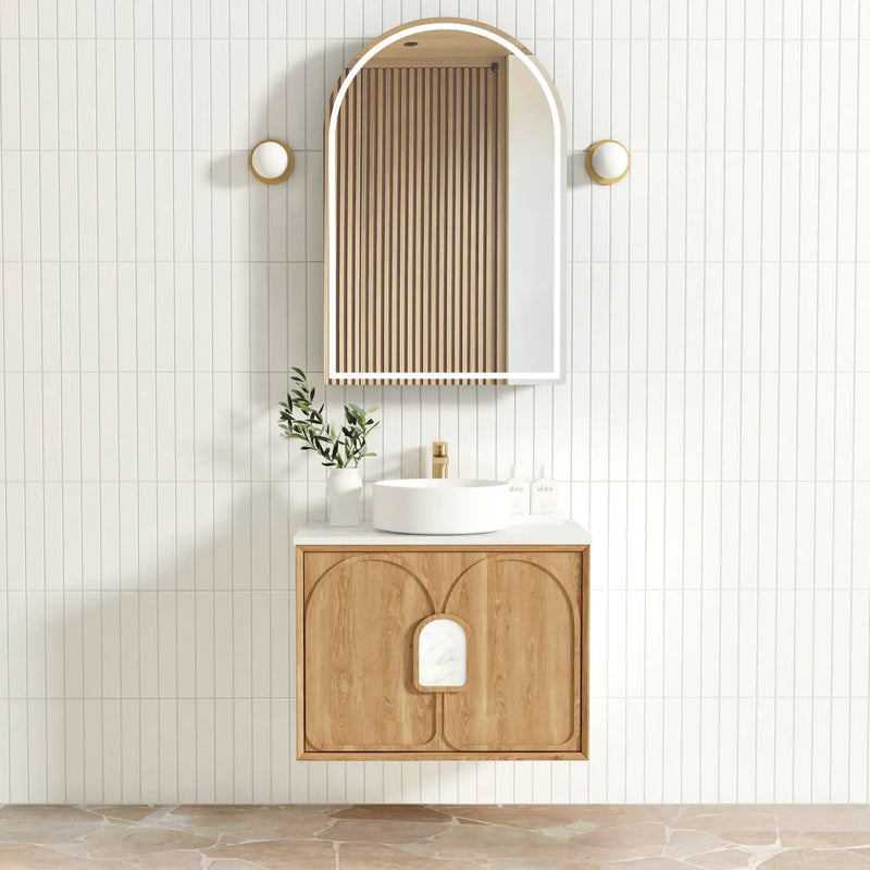 750mm Natural American Oak Wall Hung Vanity with Soft Close Drawers 