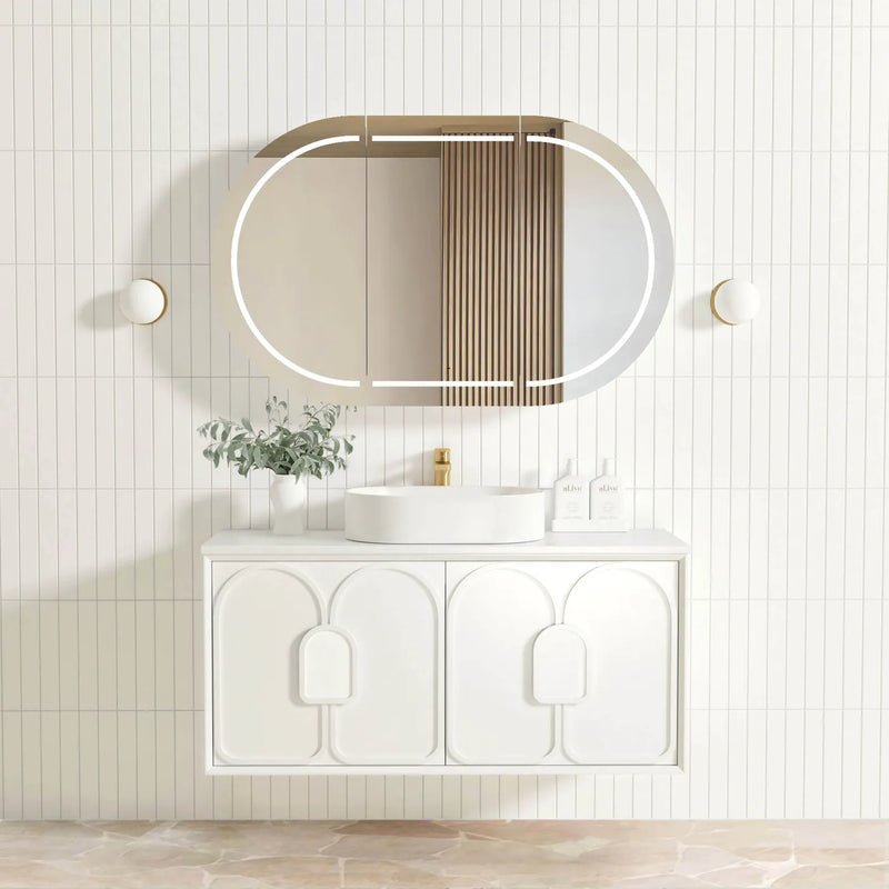 satin white Wall Hung Vanity 1200mm with drawers and Matching Handles