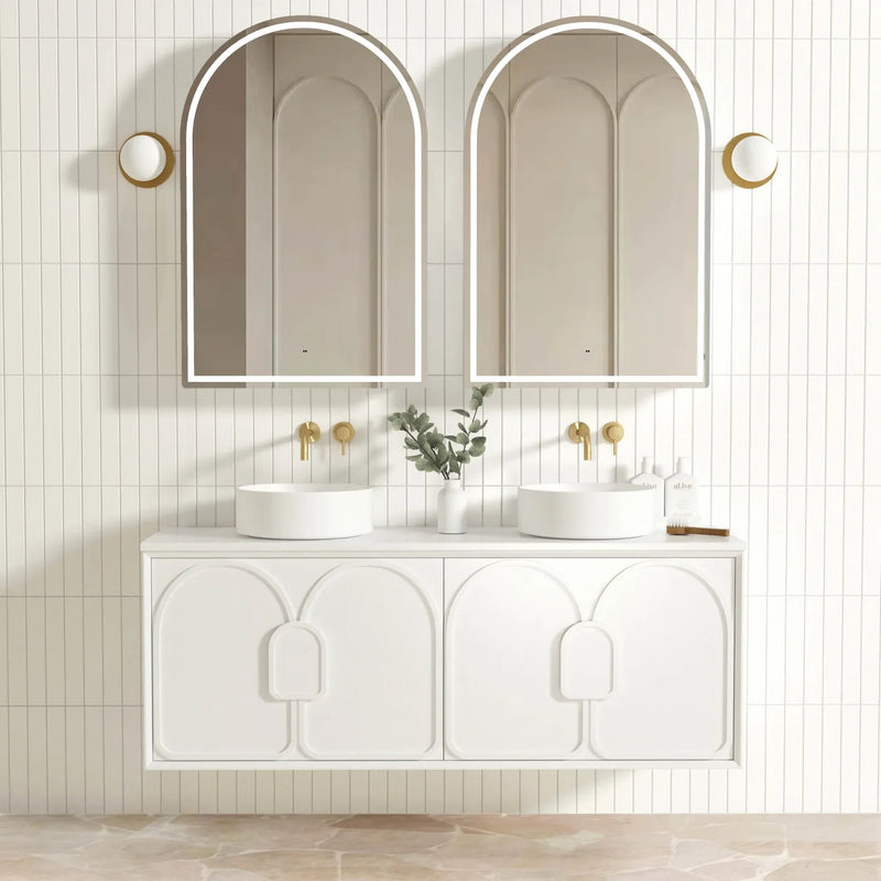 1500mm Satin White Wall Hung Vanity with Soft Close Drawers 