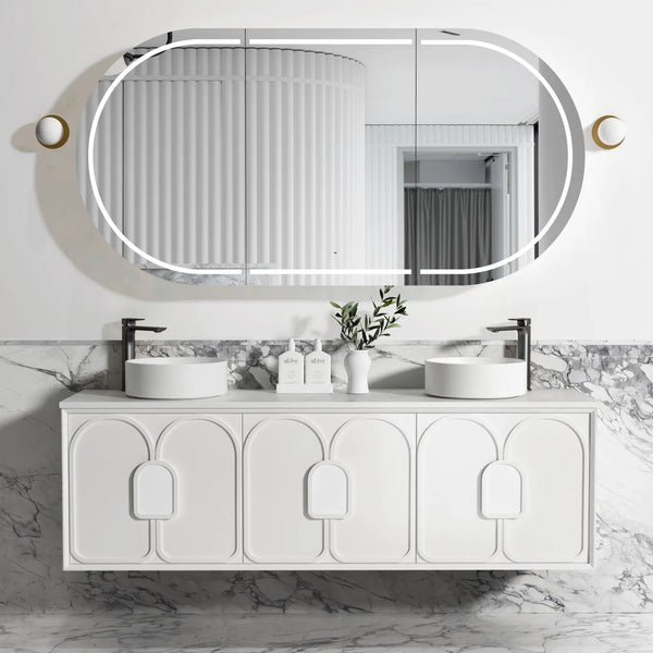 1800mm  Satin White Wall Hung Vanity with Soft Close Drawers and Doors