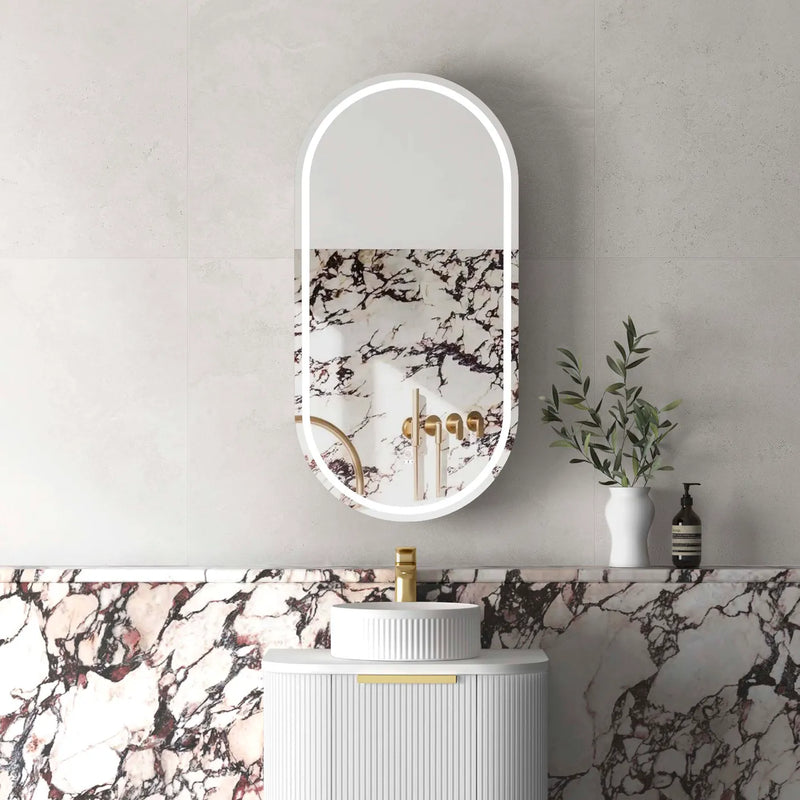 pill 450mm matte white LED mirror shaving cabinet