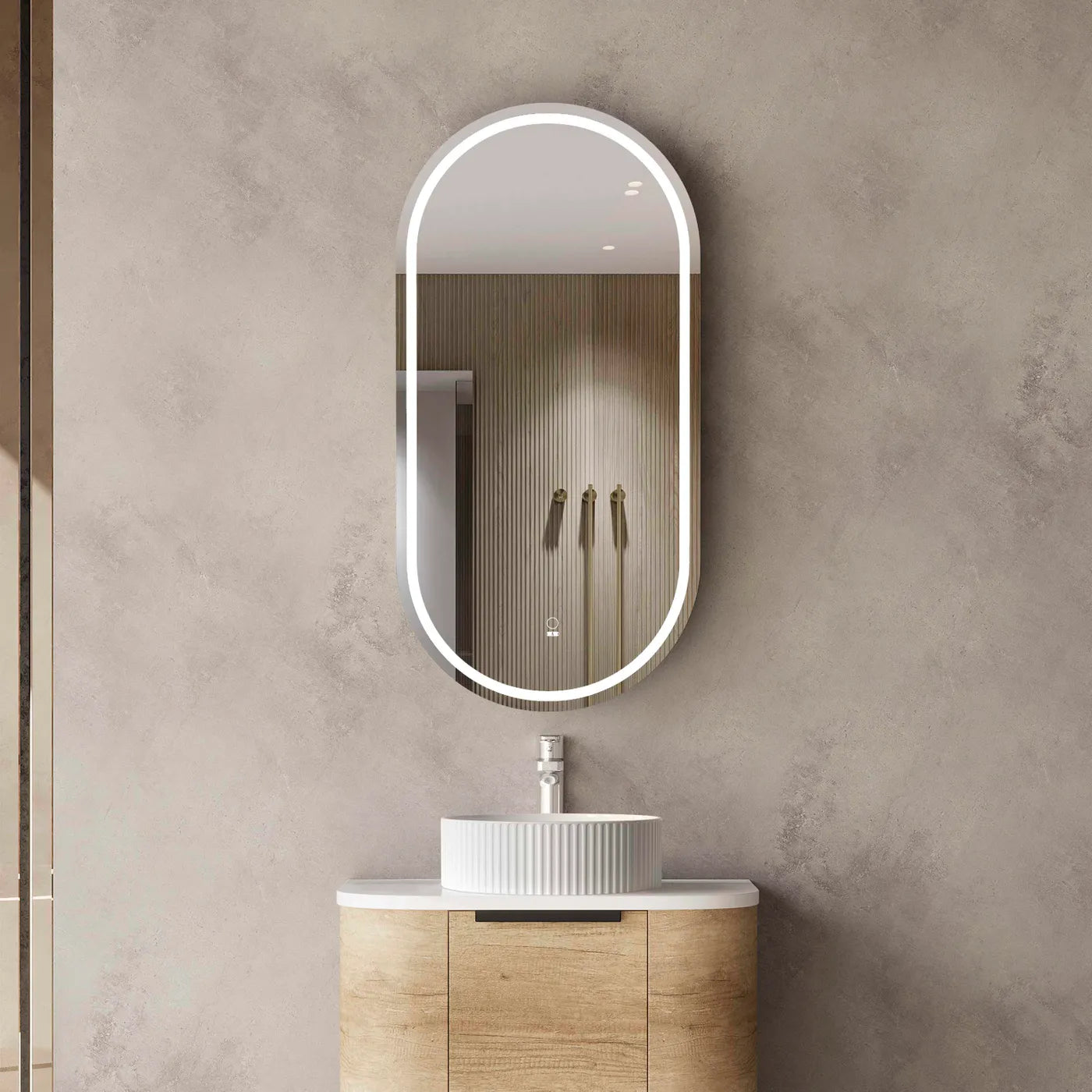Pill 450mm natural oak LED mirror shaving cabinet