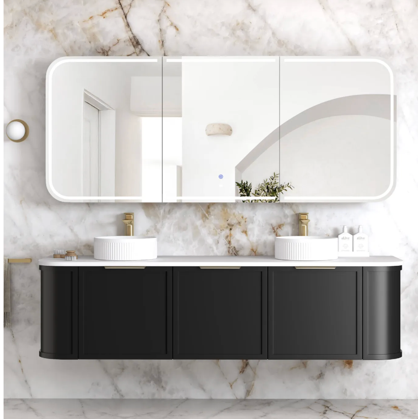 Wall hung 800mm LED shaving mirror cabinet black oak 