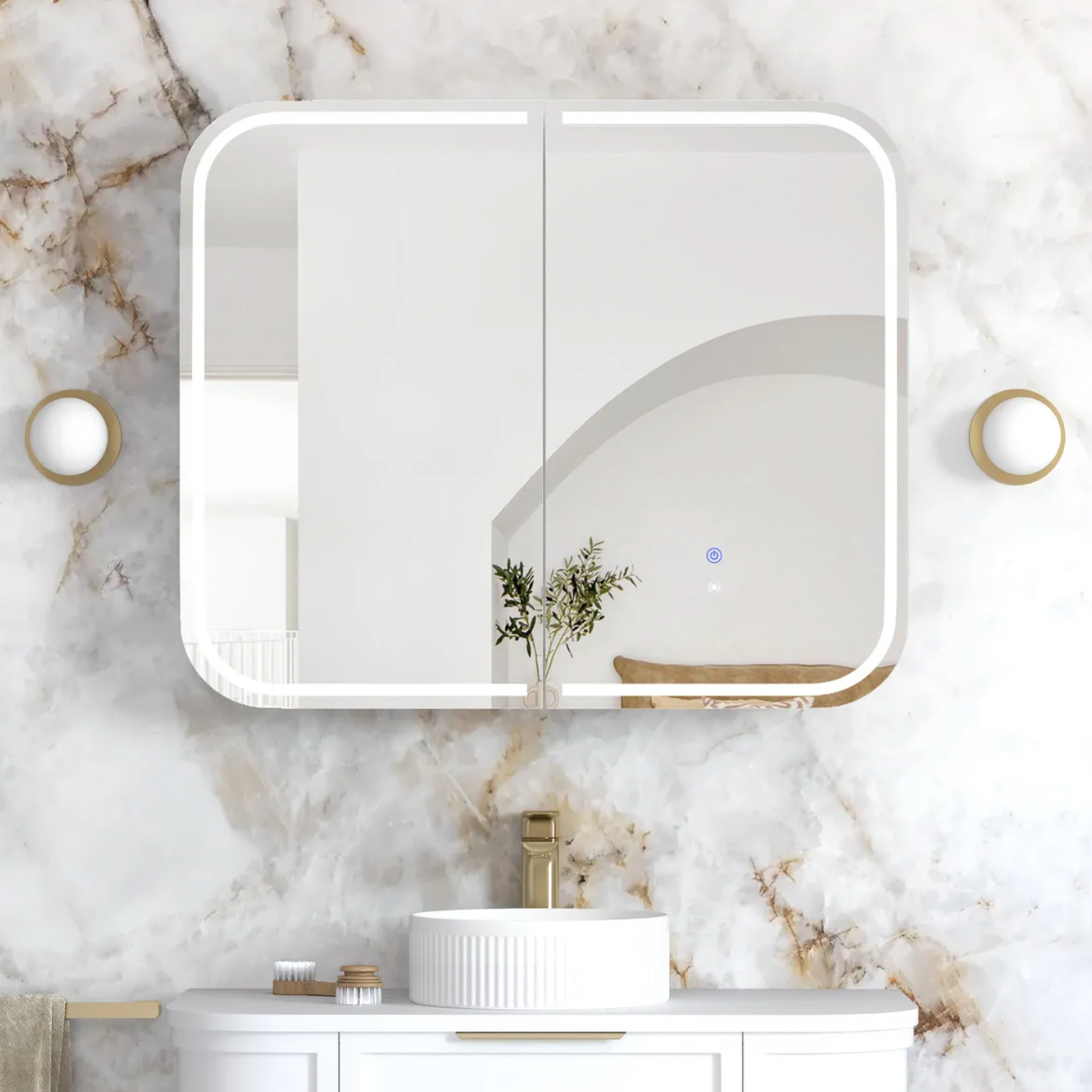 LED softb square matte white bathroom shaving cabinet 