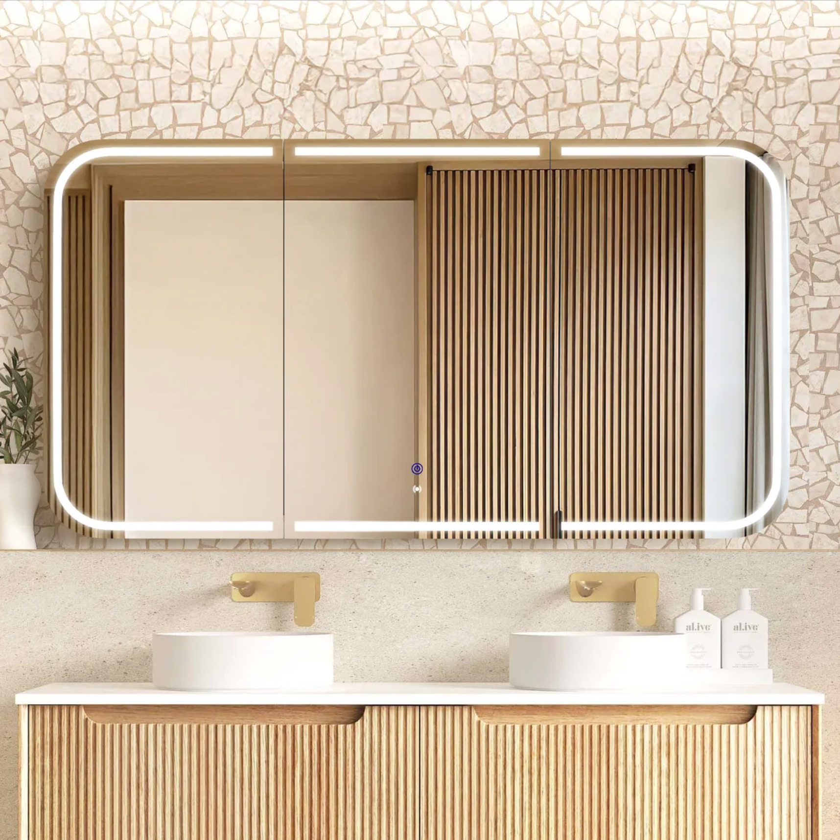 Natural oak 1500mm led shaving cabinet 