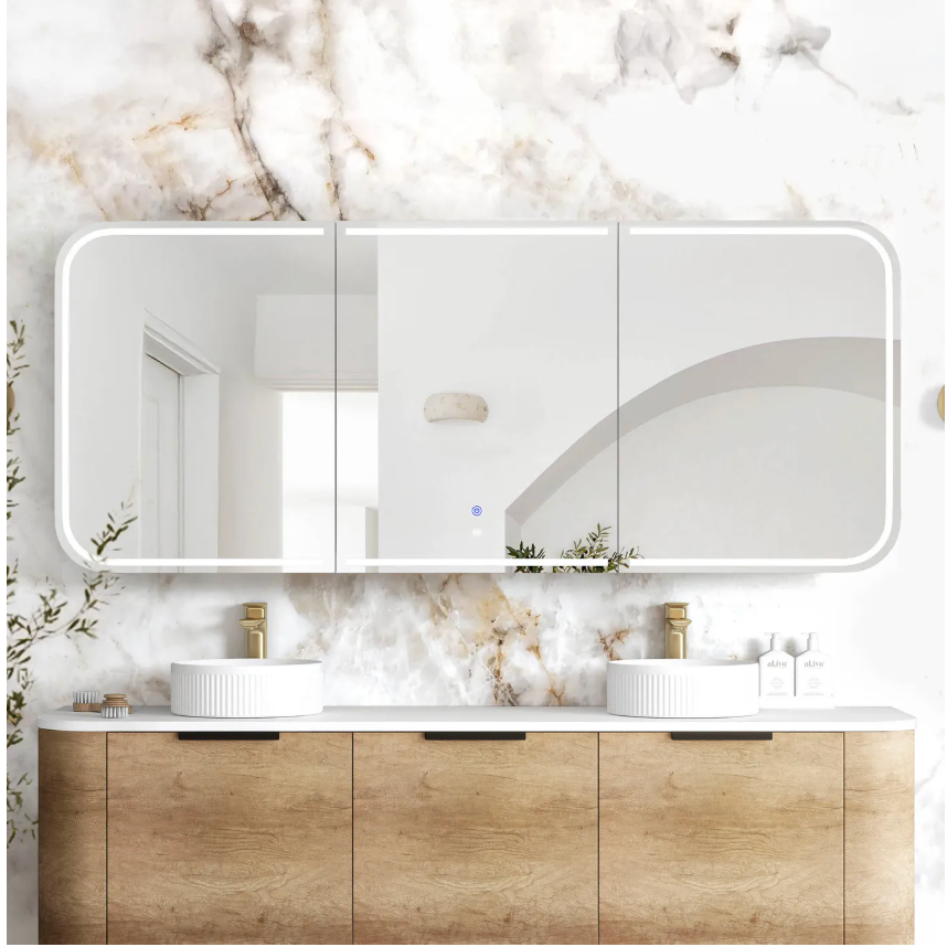 Wall hung 800mm LED shaving mirror cabinet natural oak 