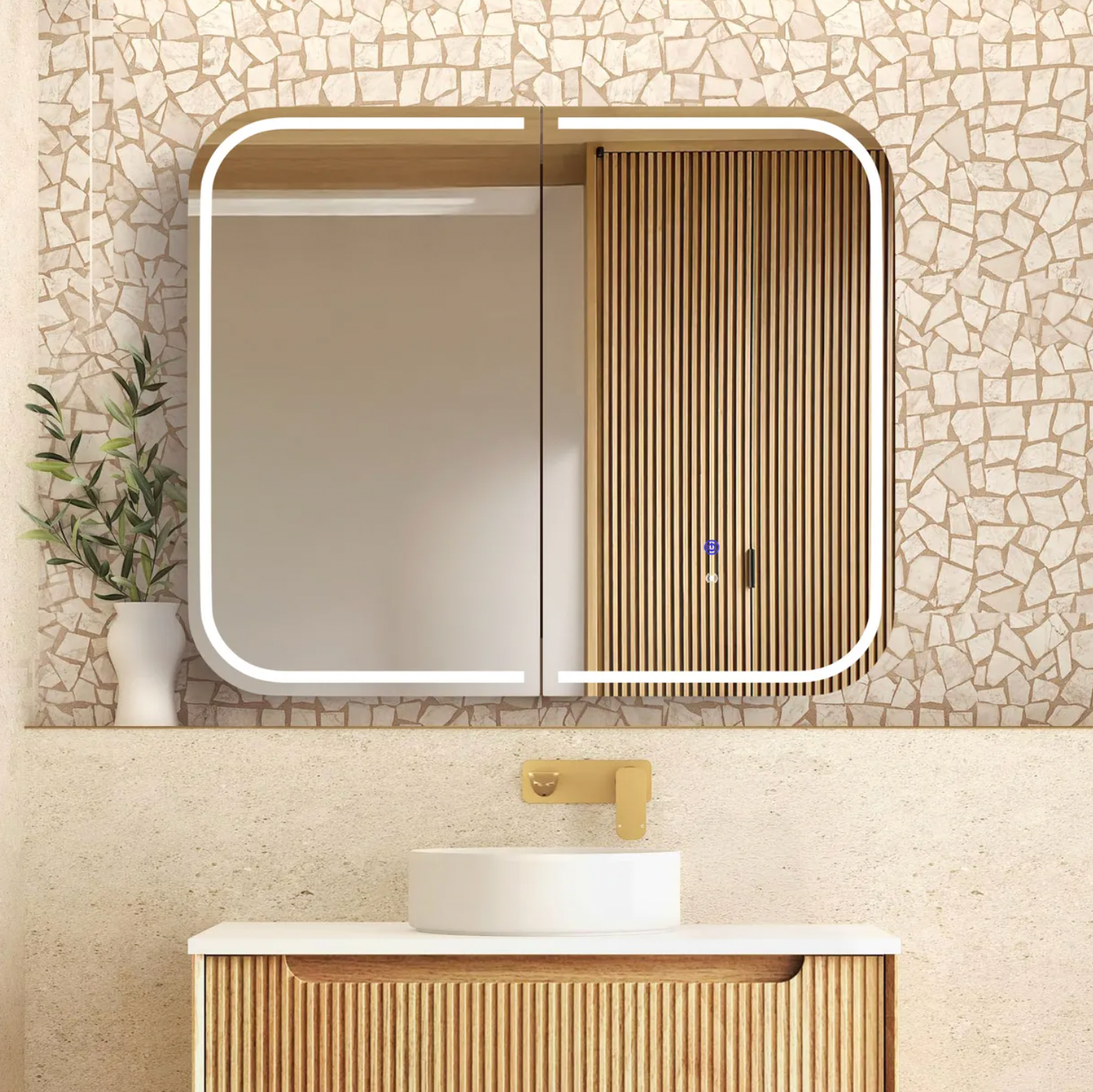 timber oak led bathroom shaving cabinet