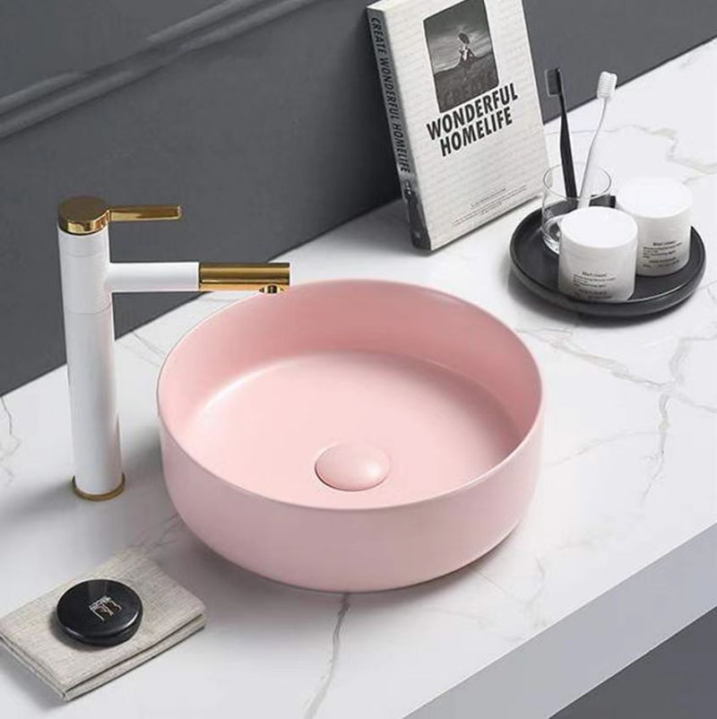 Donii Parco Matte Pink Round Above Counter Basin 355x355