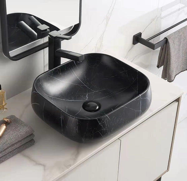 Donii Clasico Matte Black Marble Square Above Counter Basin 450x400