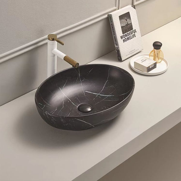 Donii Clasico Matte Black Marble Oval Above Counter Basin 520x395