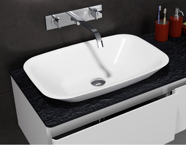 Matte or gloss white rectangular solid surface vanity basin