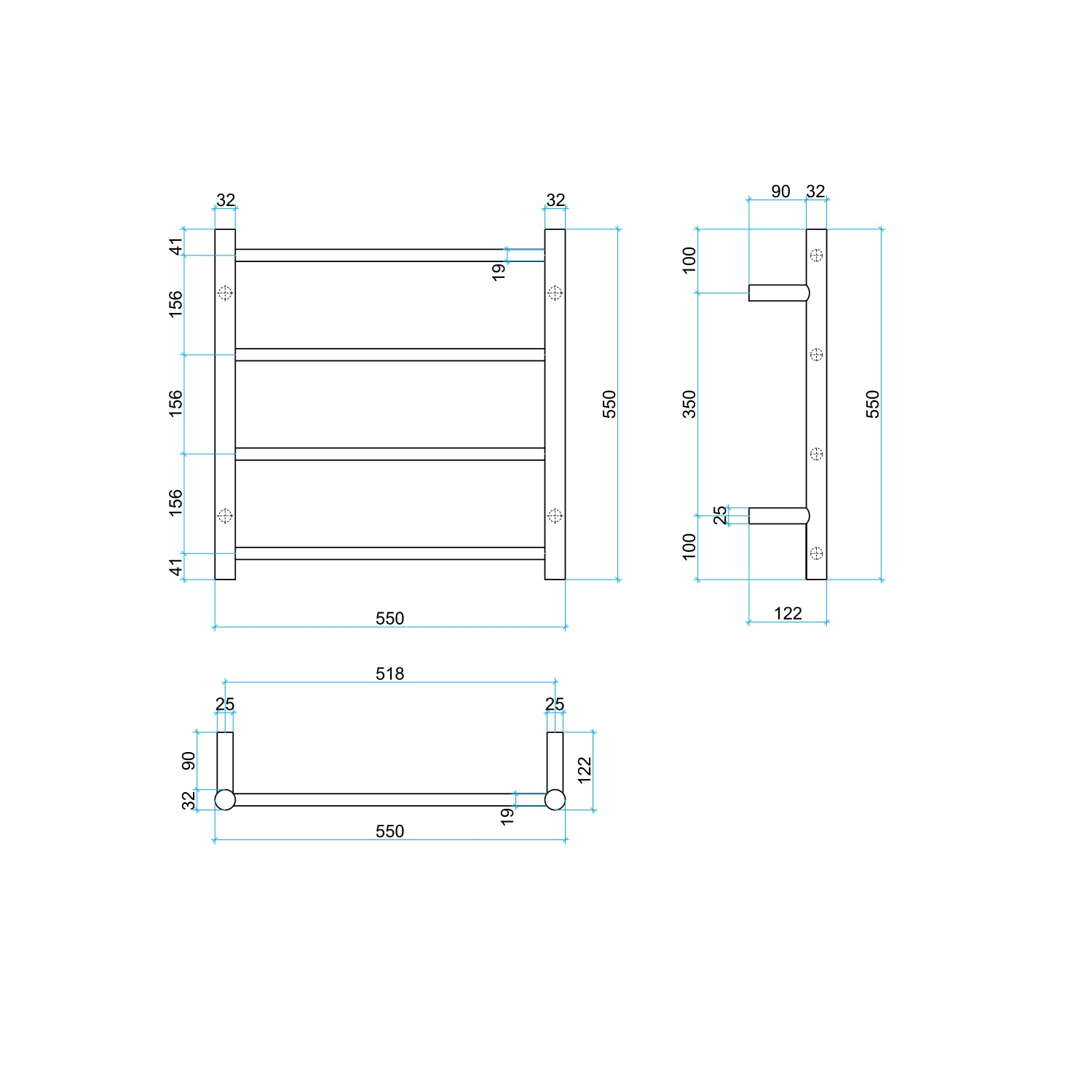 Thermogroup 12V Round Ladder Heated Towel Rail Brushed Stainless Steel 550x550mm