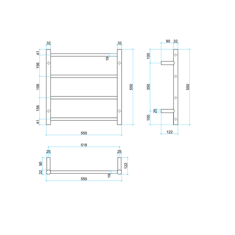 Thermogroup 12V Brushed Round Ladder Heated Towel Rail Polished stainless steel 550x550mm