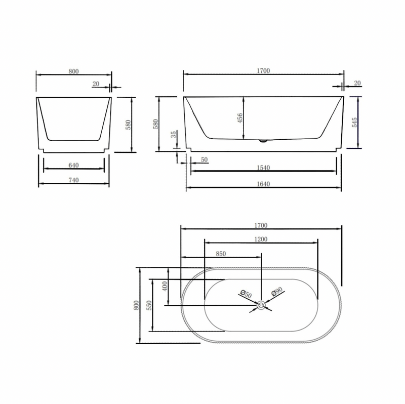 Donii Verona Groove Freestanding Bath Matte White 1500/1700