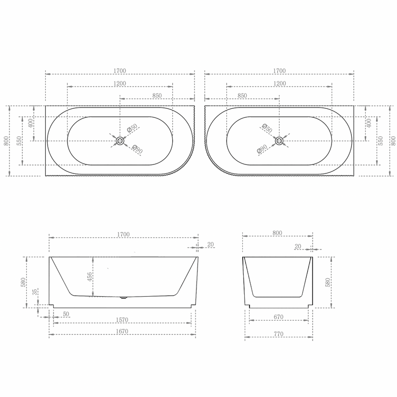 Donii Verona Corner Bath Matte White 1500/1700