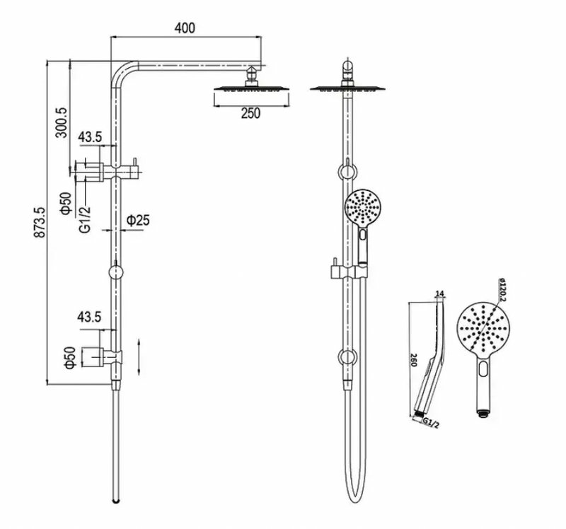 Inspire Pavia Round Twin Shower On Rail Gunmetal