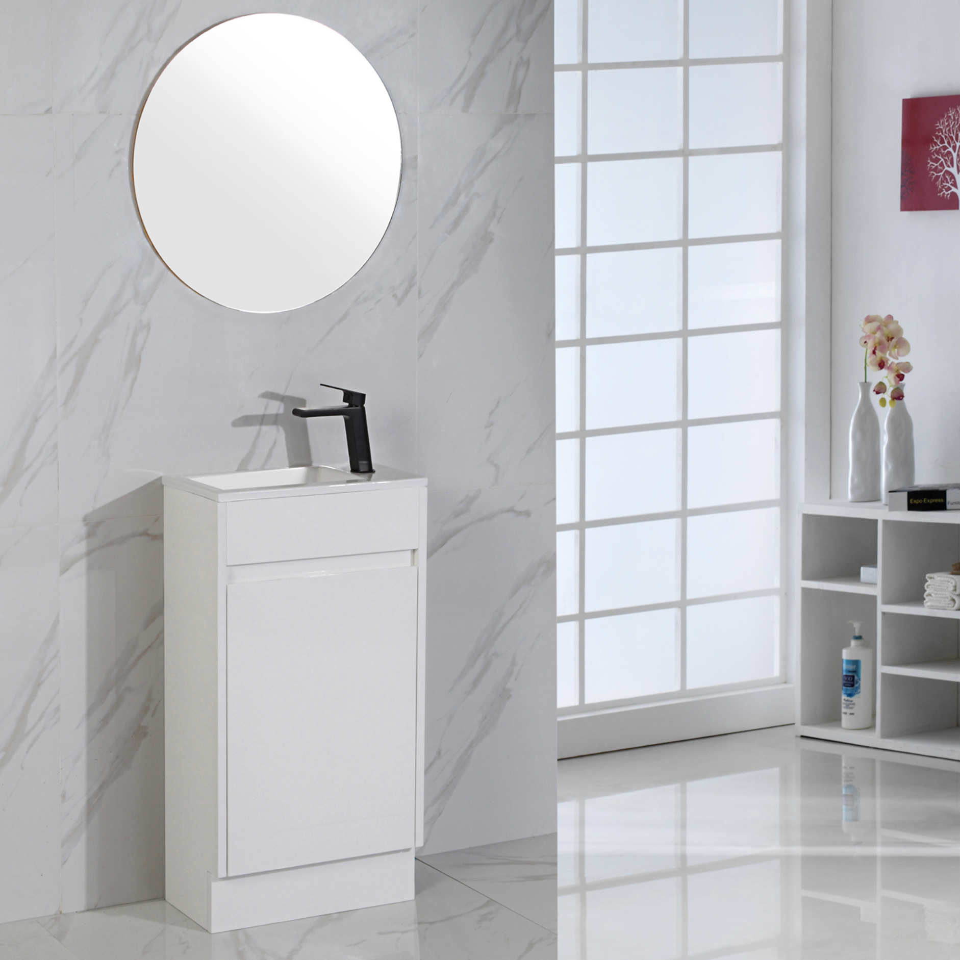 Aulic Brant  Single  Door Gloss White compact Floor standing Vanity 465mm