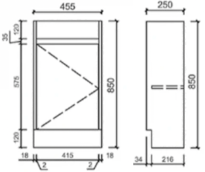 Aulic Brant  Single  Door Gloss White  Finish compact Freestanding Vanity 465mm