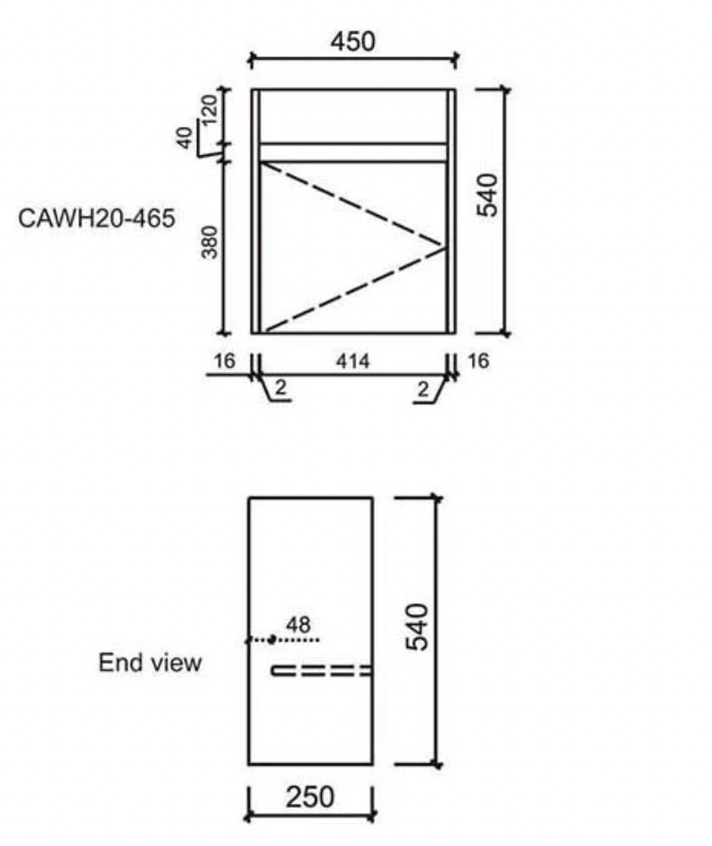 Aulic Revit  Single  Door Timber Finish compact Wall Hung Vanity 465mm