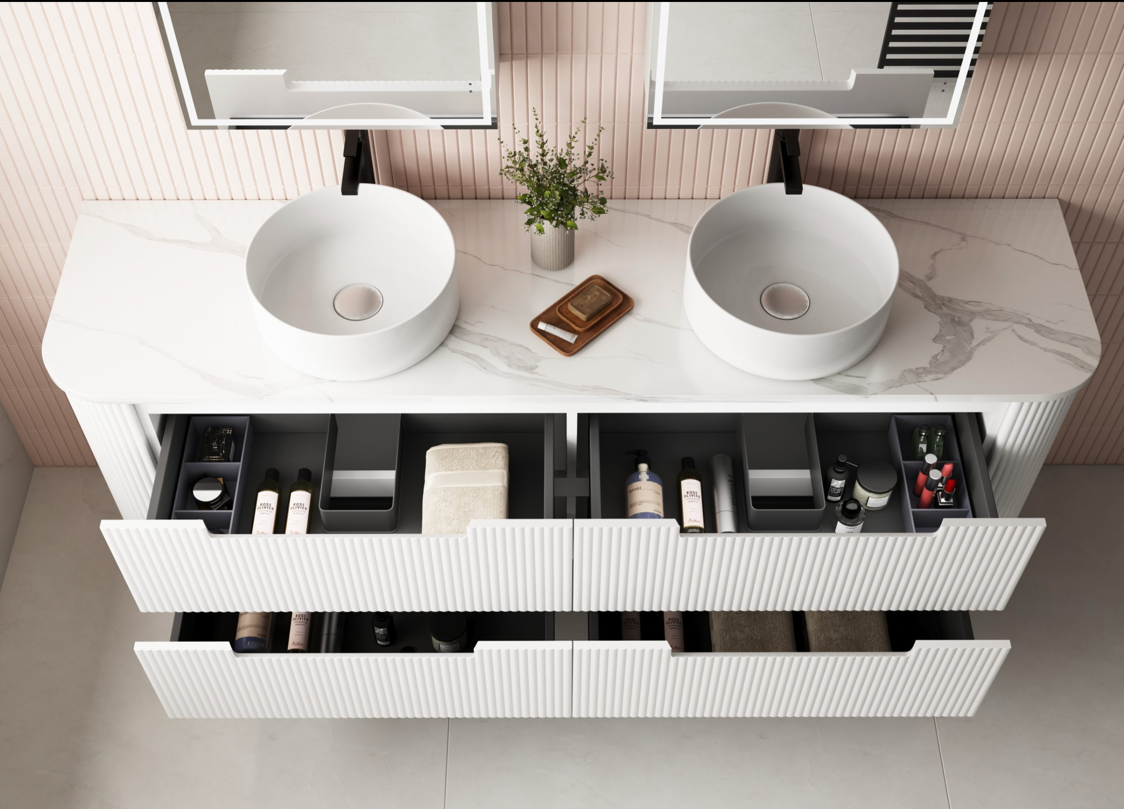 Aulic Curva  Matte White  V-Groove Wall Hung Vanity 1800mm