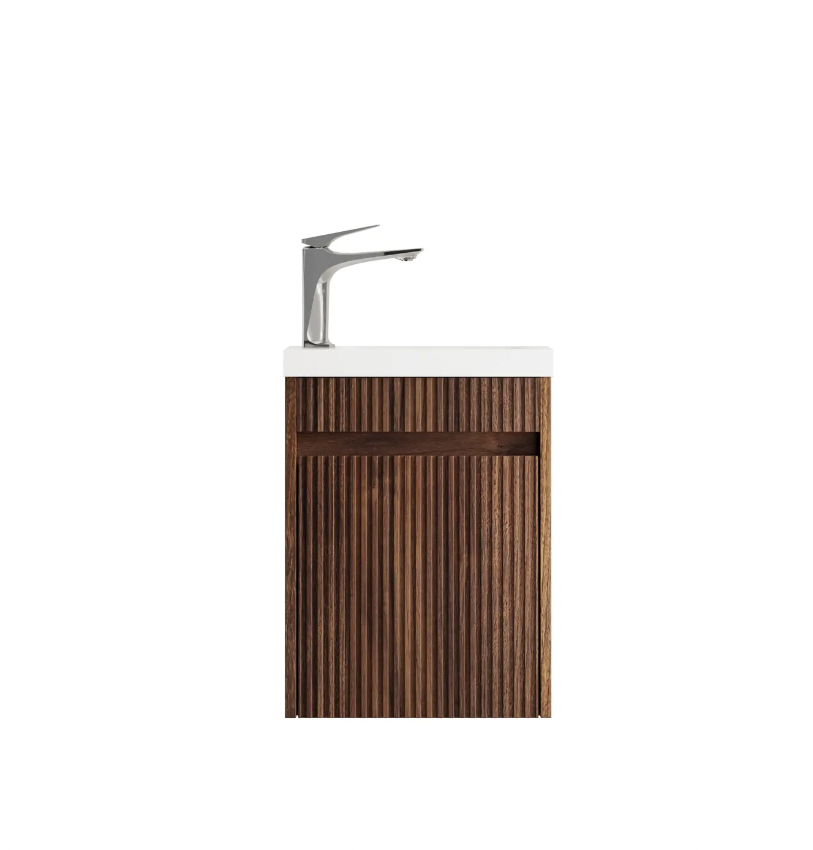 Otti Compact Ensuite Fluted Walnut Wall Hung Vanity 400mm