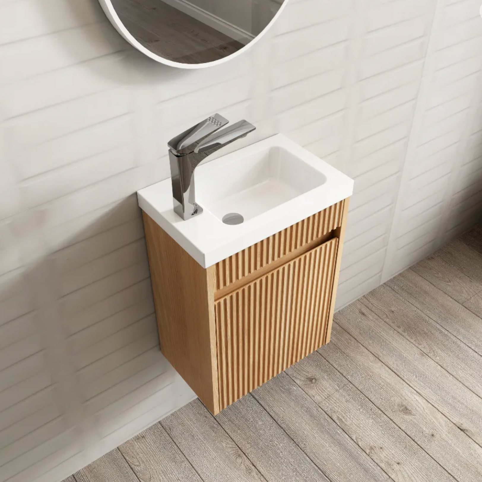 Otti Compact Ensuite 400 Fluted Woodland Oak Wall Hung Vanity