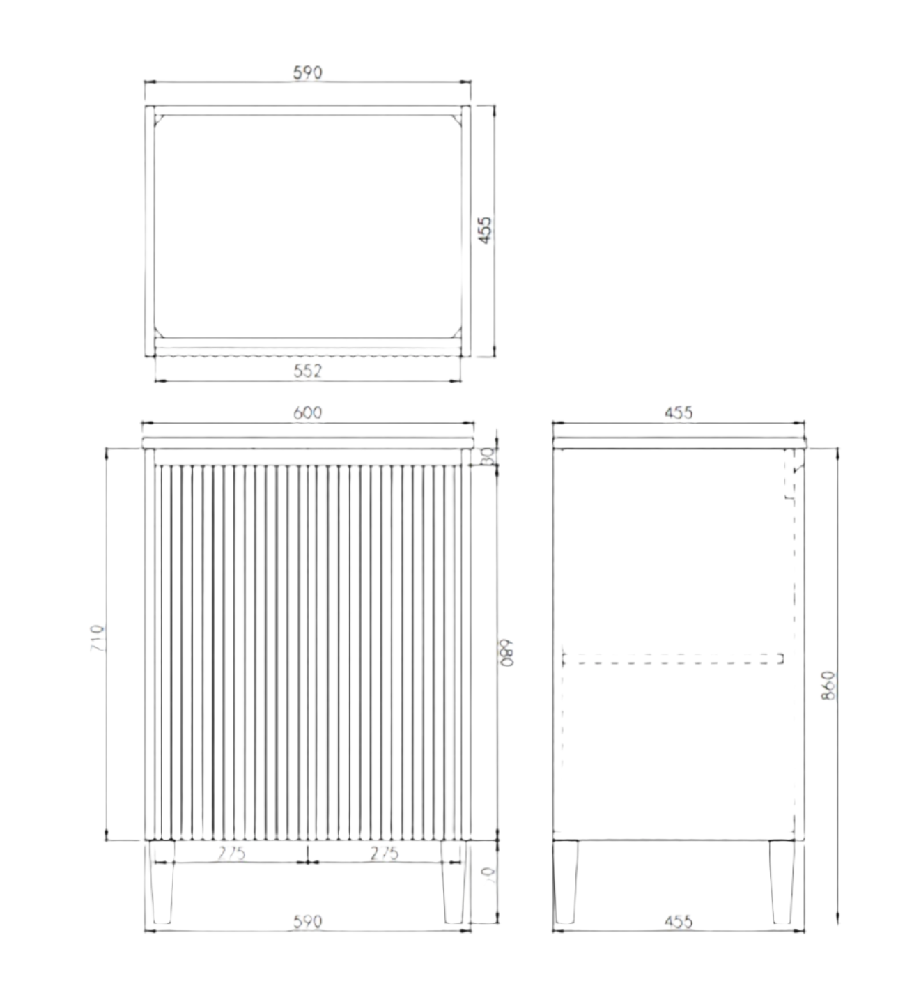 Lukka Crete  freestanding  Matte White  PVC Fluted Vanity  600mm