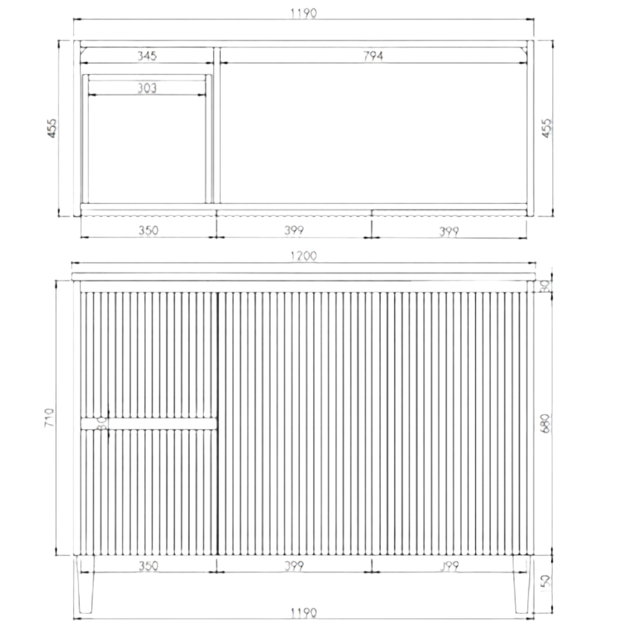 Lukka Crete freestanding  Matte White  PVC Fluted Vanity  1200mm