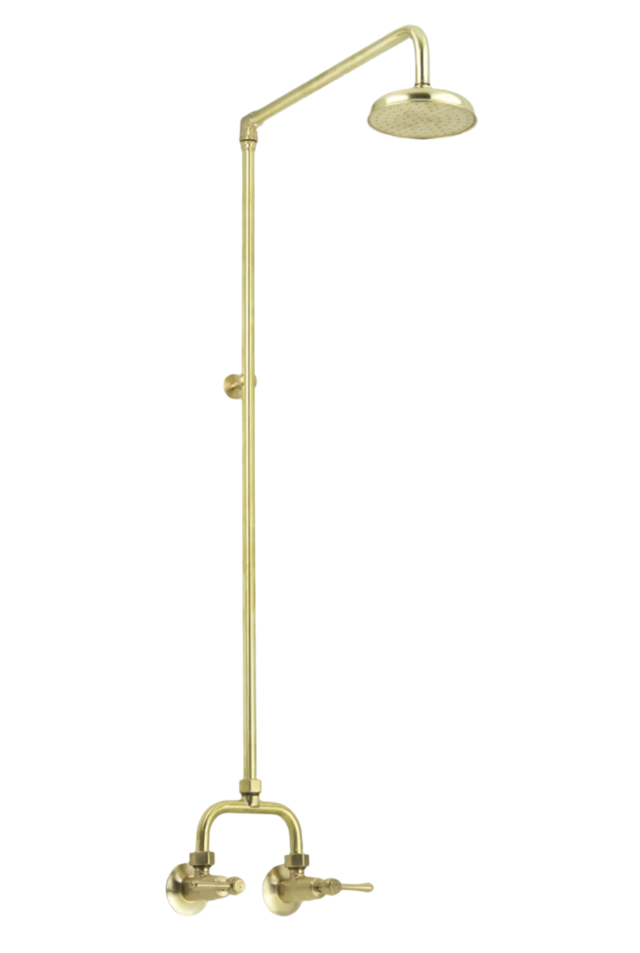 australian made old traditional style exposed shower with hot and cold traditional taps gold