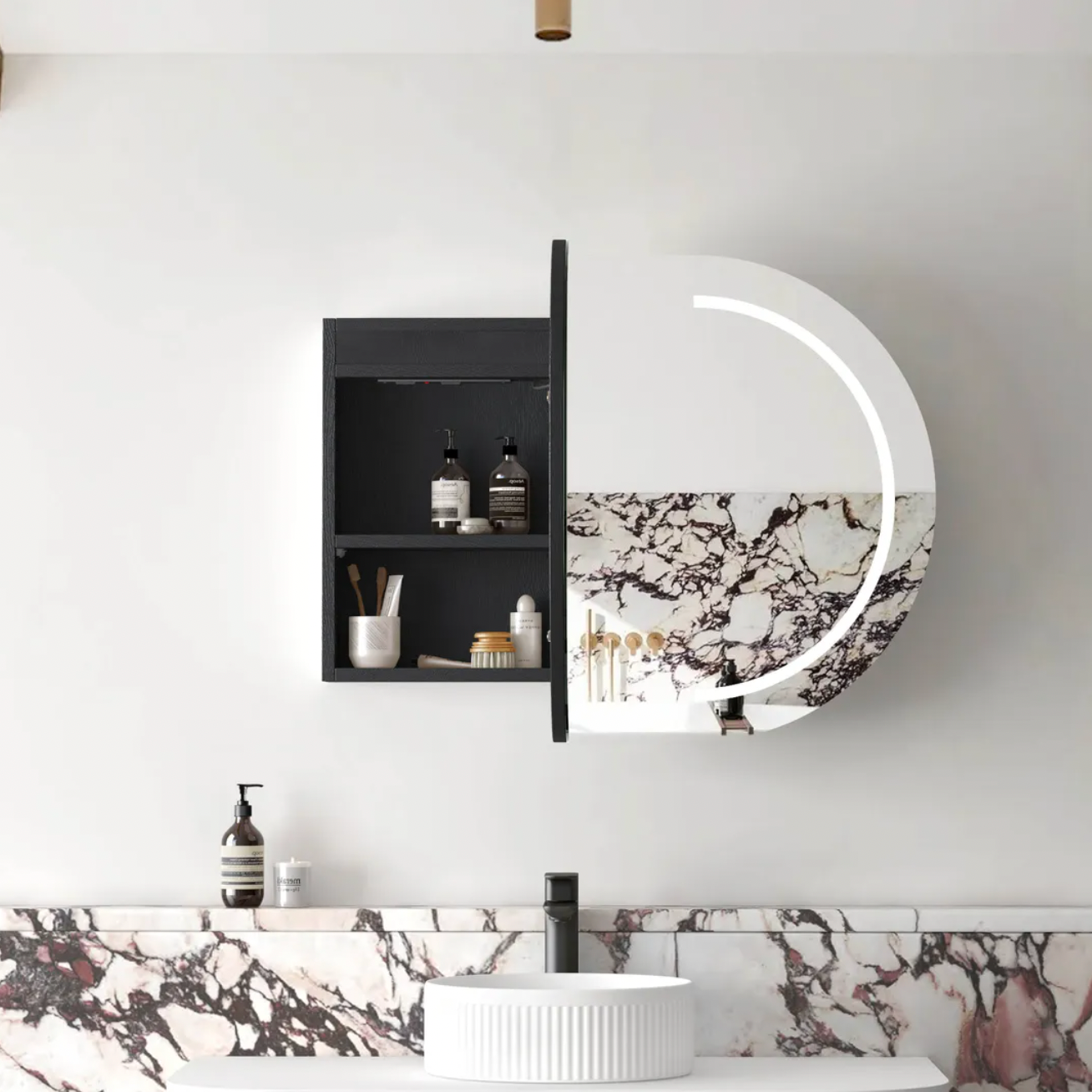 Otti Bondi LED Mirror Cabinet Black Oak 900mm