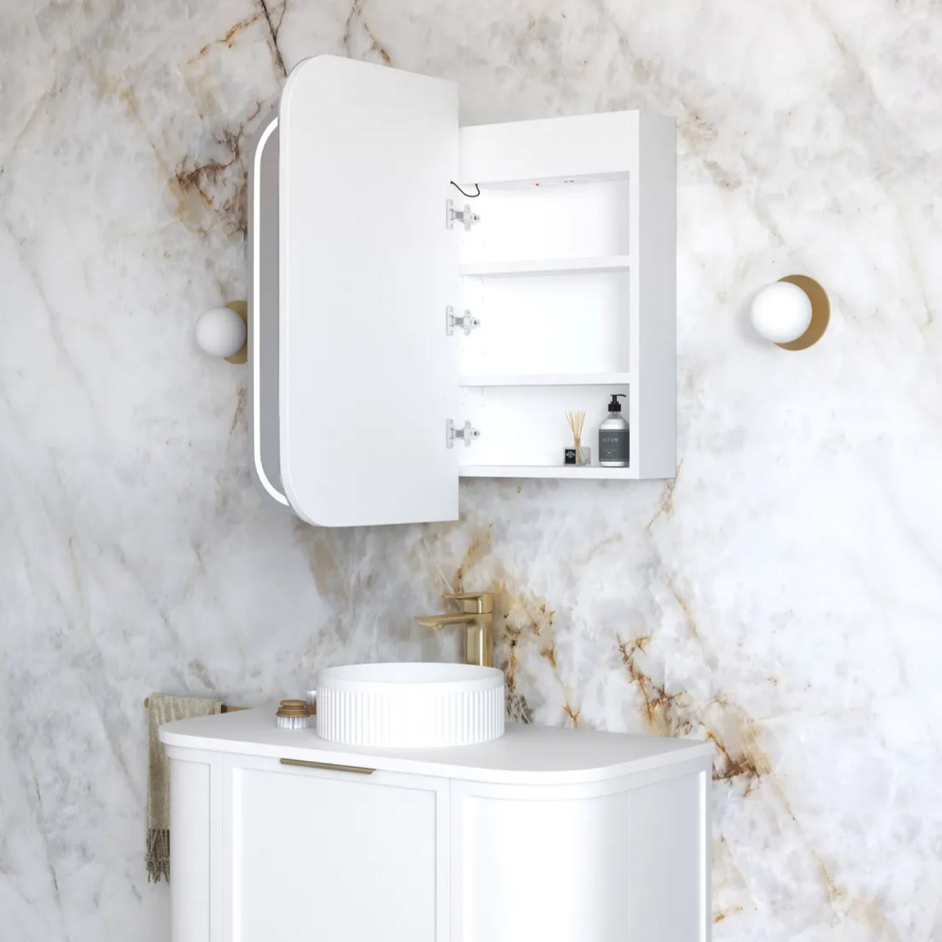 Otti Newport Matte White  LED Mirror Cabinet 900mm