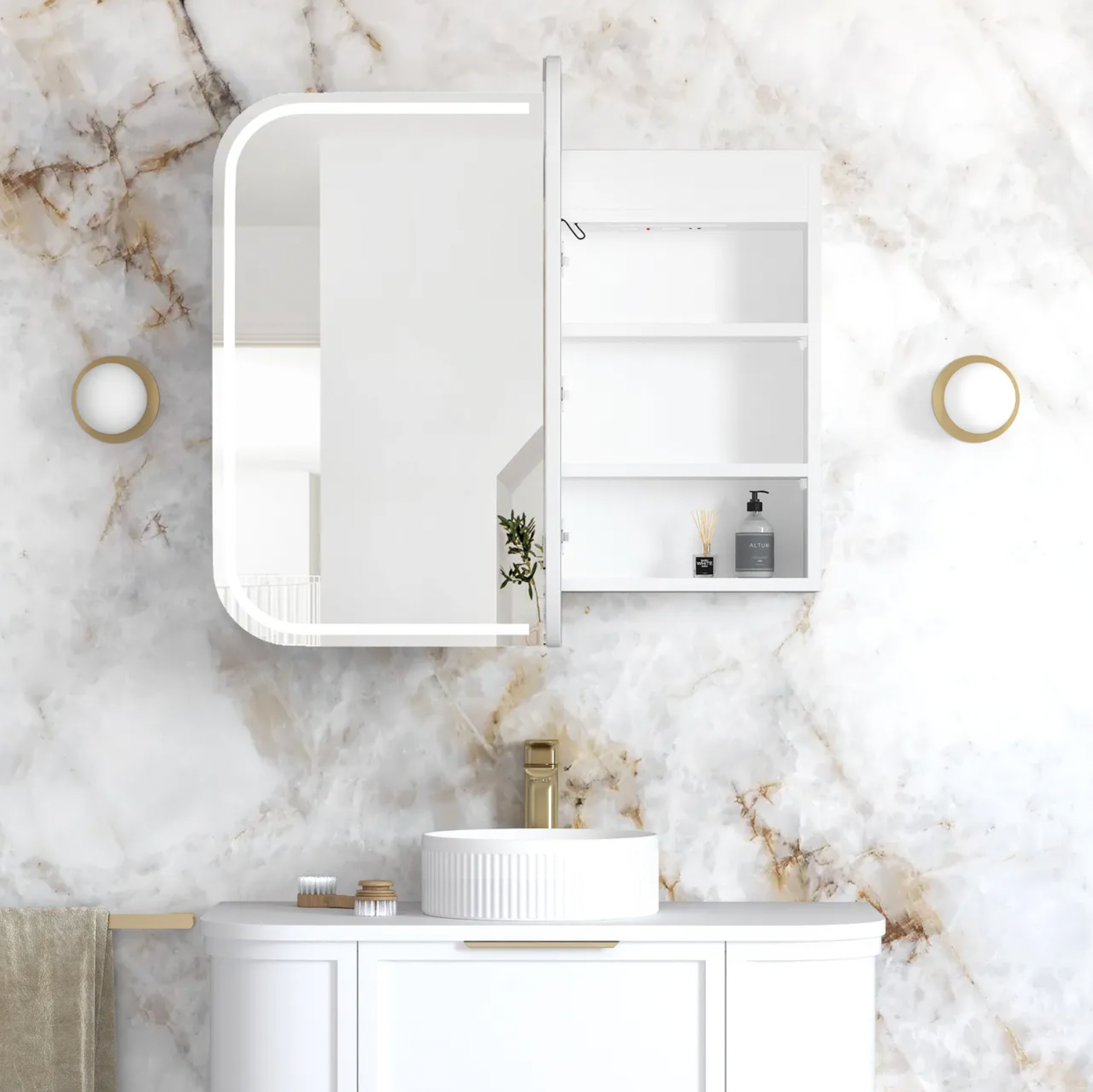Otti Newport Matte White  LED Mirror Cabinet 900mm