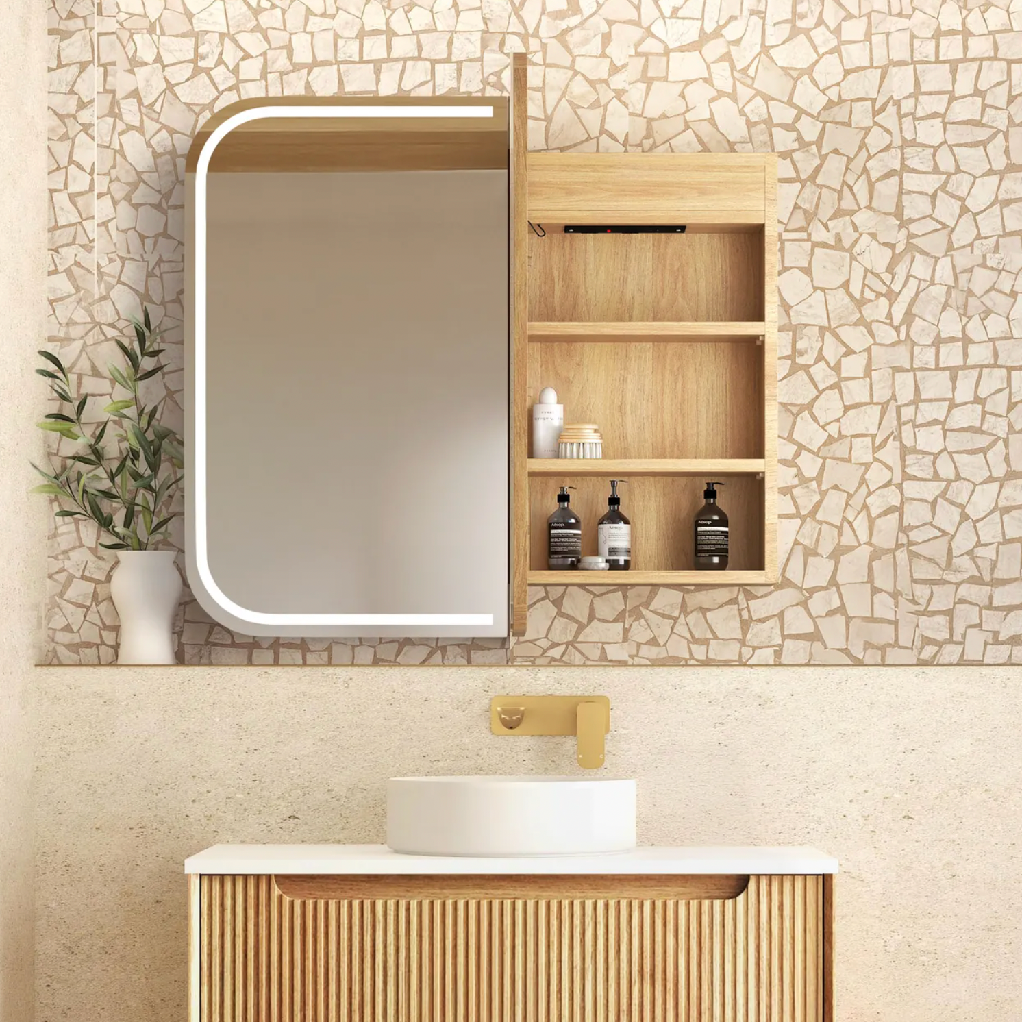 Otti Newport Natural Oak LED Mirror Cabinet 900mm